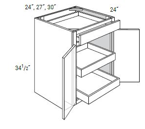 2 Doors 1 Drawer Base Cabinets with Soft-Close 2 Rollouts