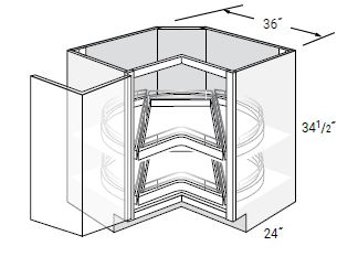 Bi-Fold Door 2 Lazy Susans with Drawer Square Corner Base Cabinets