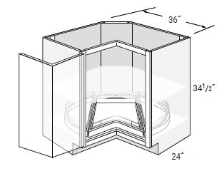 Bi-Fold Door 1 Lazy Susans with Drawer in Lower Position Square Corner Base Cabinets