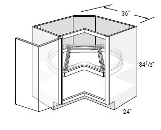 Square Corner Base Cabinets With Bi-Fold Door 1 Lazy Susans with Drawer in Upper Position 