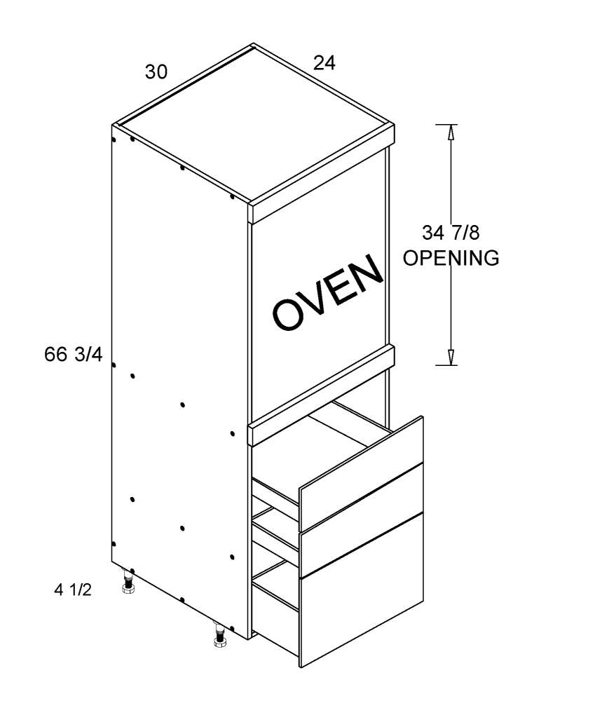 Tall One Oven with Three Drawer Utility