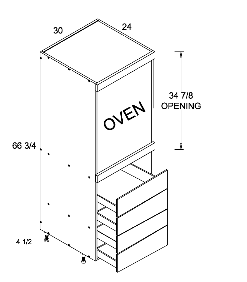 Tall One Oven with Four Drawer Utility